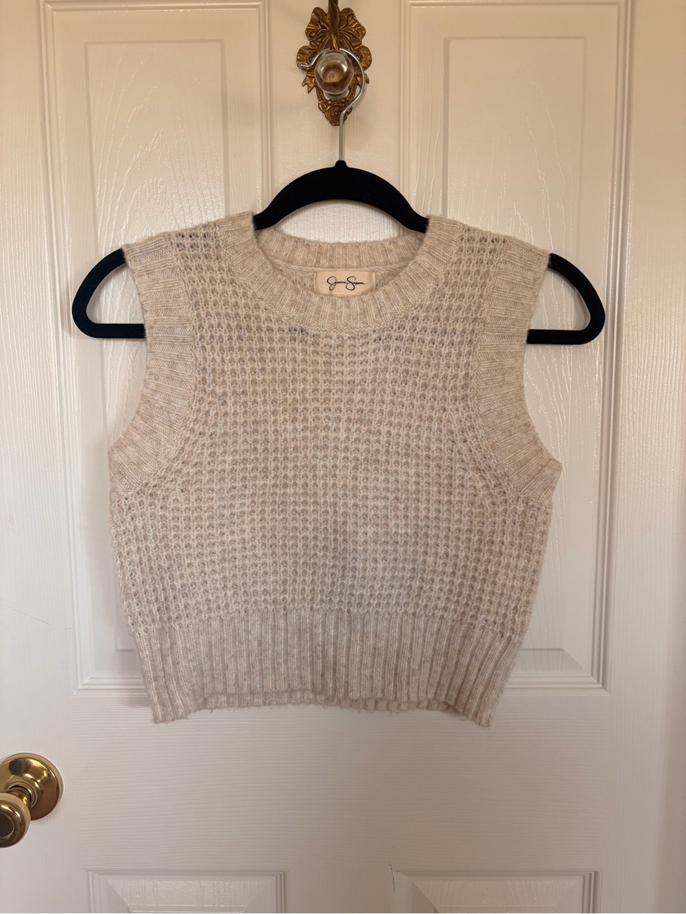 Sleeveless Knit Crop Sweater Vest in Oatmeal Cream XS